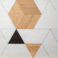 Geometrische Muster aus Sperrholz und Massivholz zeigen elegante Dekore für Böden und Platten. | © Wölbert